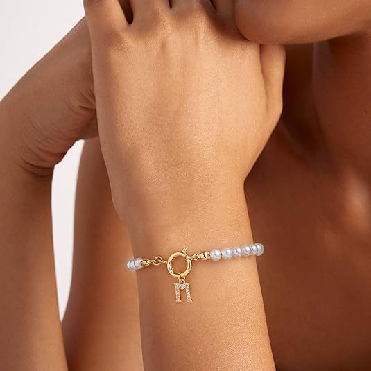 Pearl and Gold Letter Bracelet