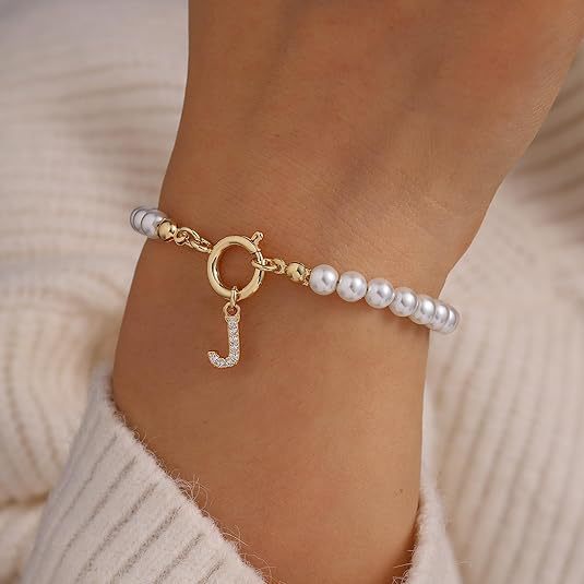 Pearl and Gold Letter Bracelet