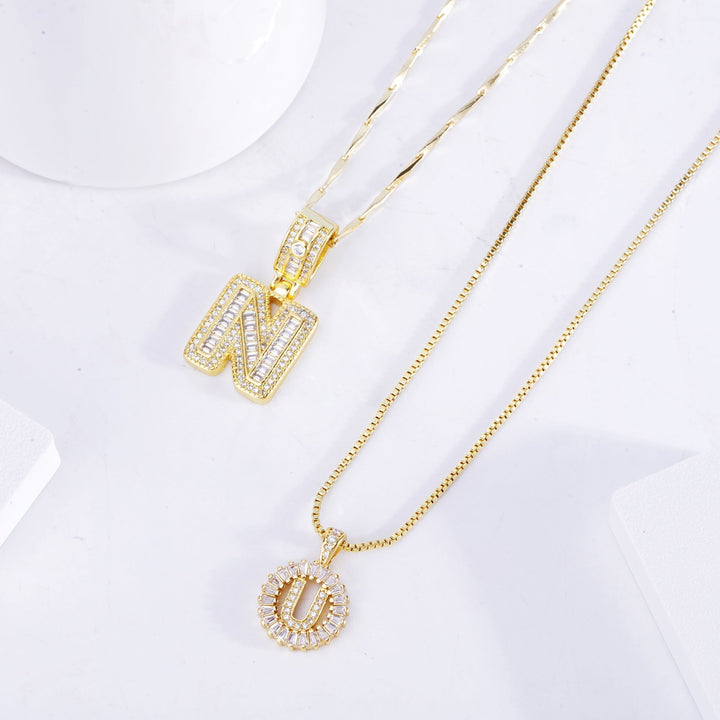 Gold Initial Necklace Set with Pavé Accents