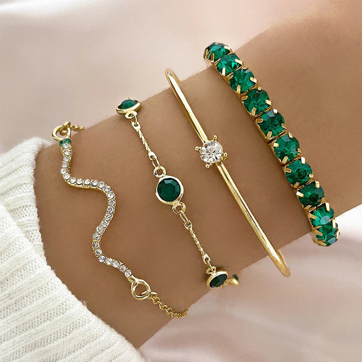 Gold Set of Pure Emerald Bracelets