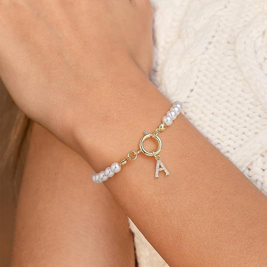 Pearl and Gold Letter Bracelet