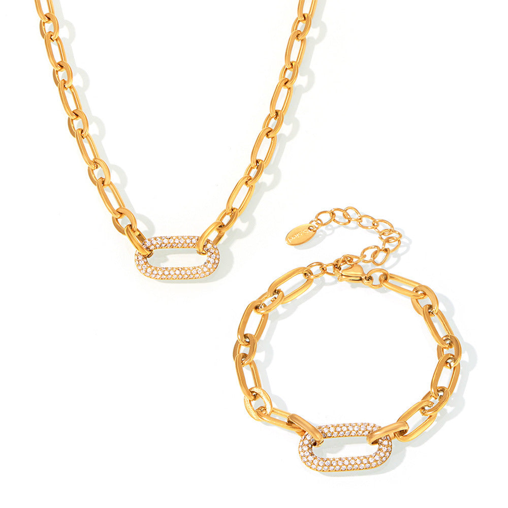 Gold Pavé Link Chain Jewelry Set
