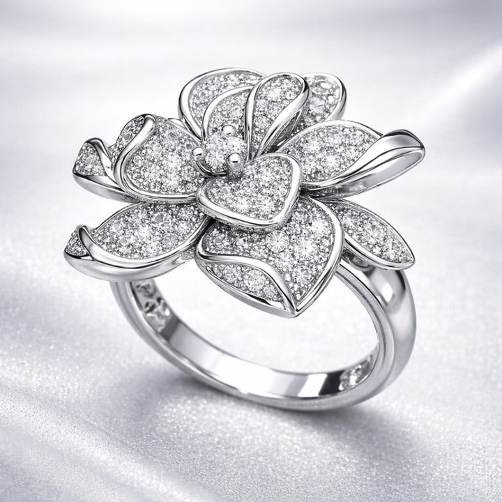 Exotic Silver-Plated Floral Ring