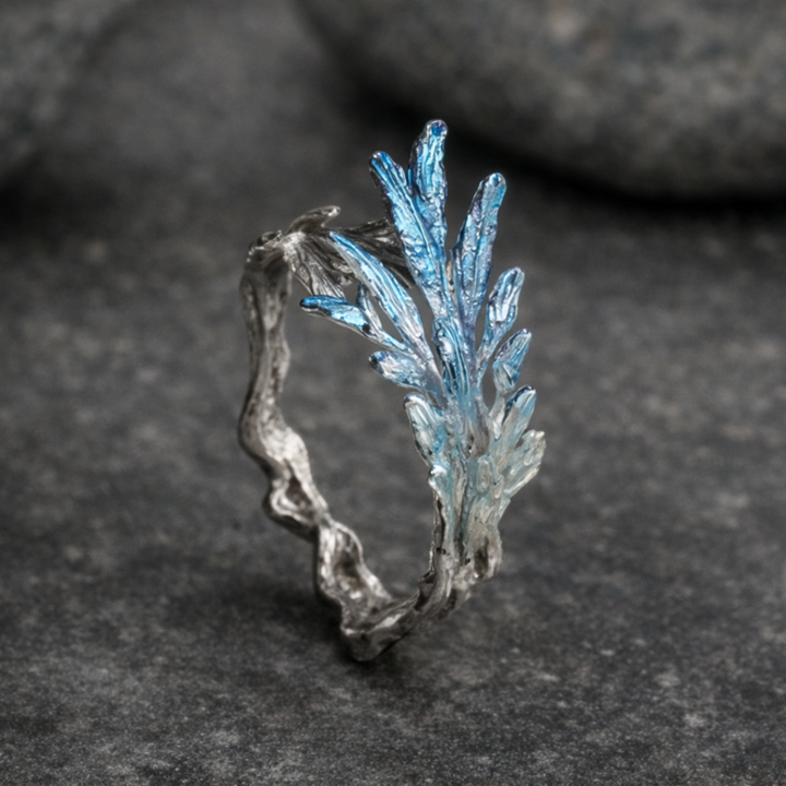 Vintage Silver Blue Leaf Ring