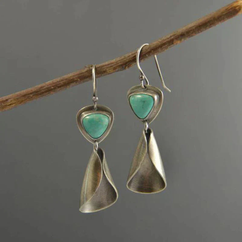 Retro Green Silver Earrings