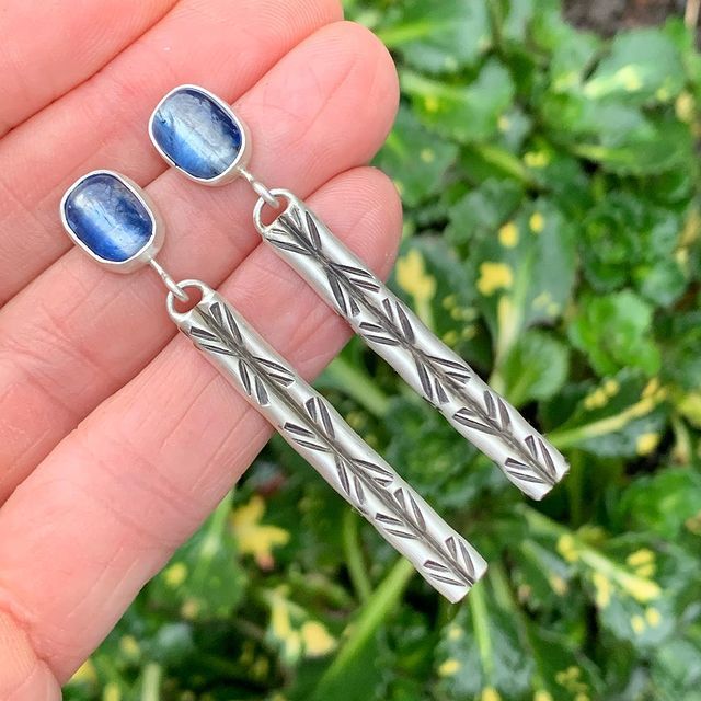 Vintage Silver Earrings with Blue Stone