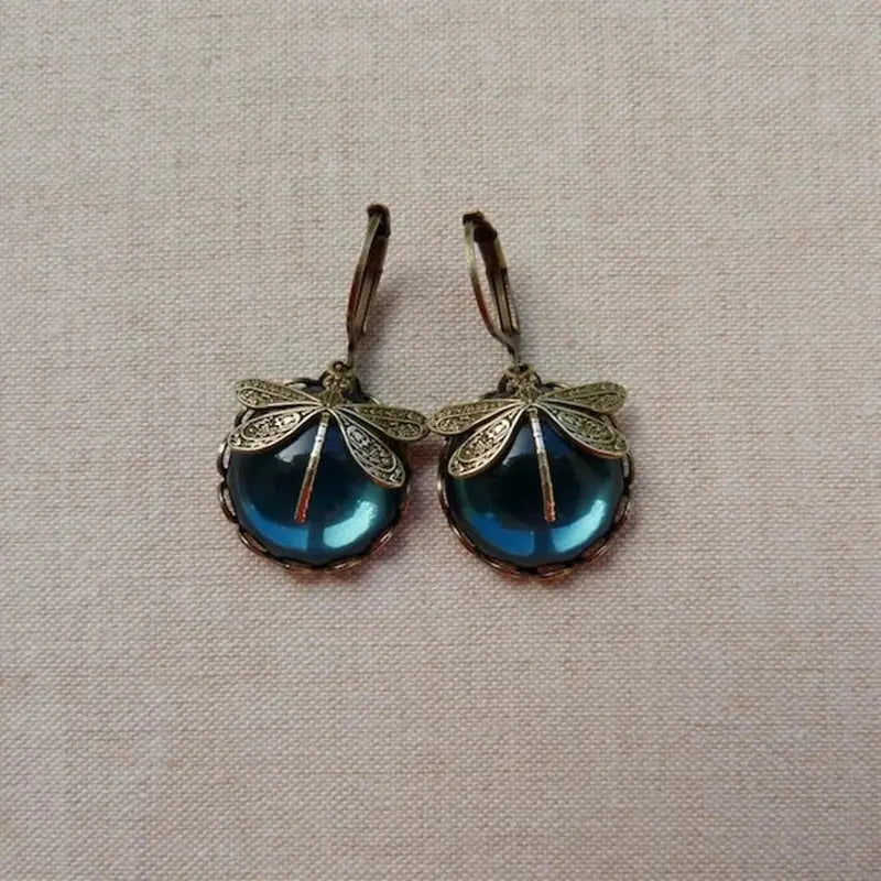Antique Gold Sphere Dragonfly Earrings