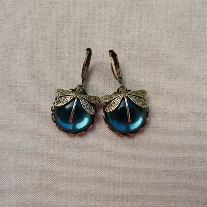 Antique Gold Sphere Dragonfly Earrings