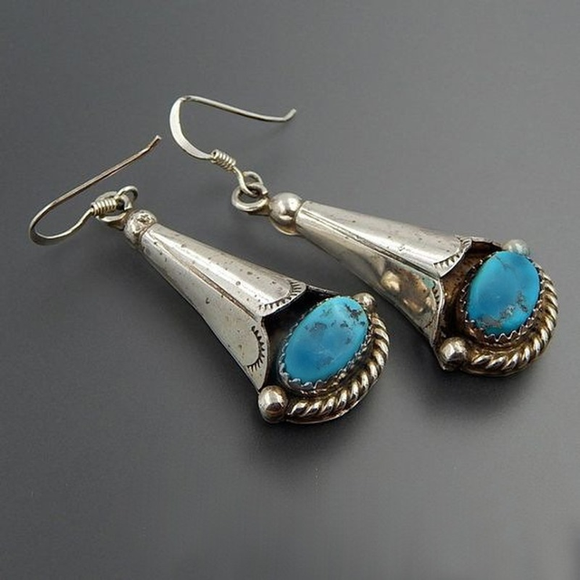 Vintage Silver Earrings with Blue Gemstone