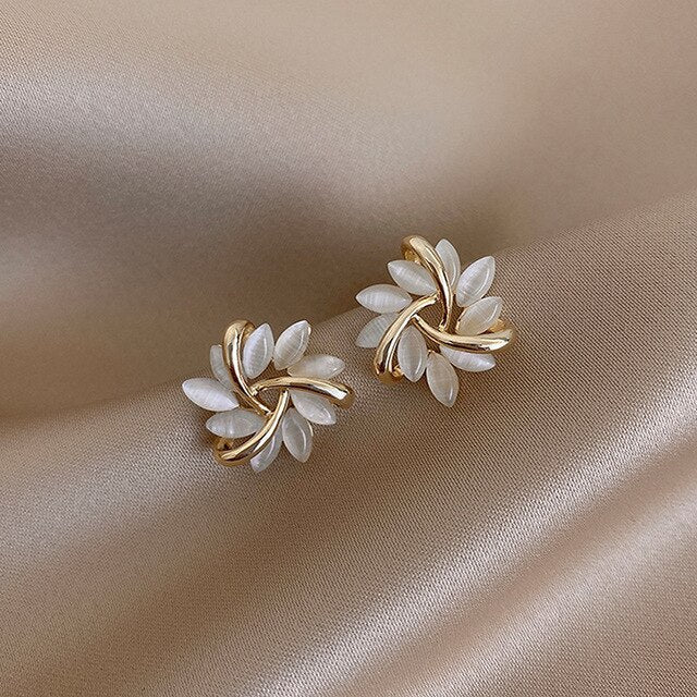 Gold Luxury White Opal Earrings