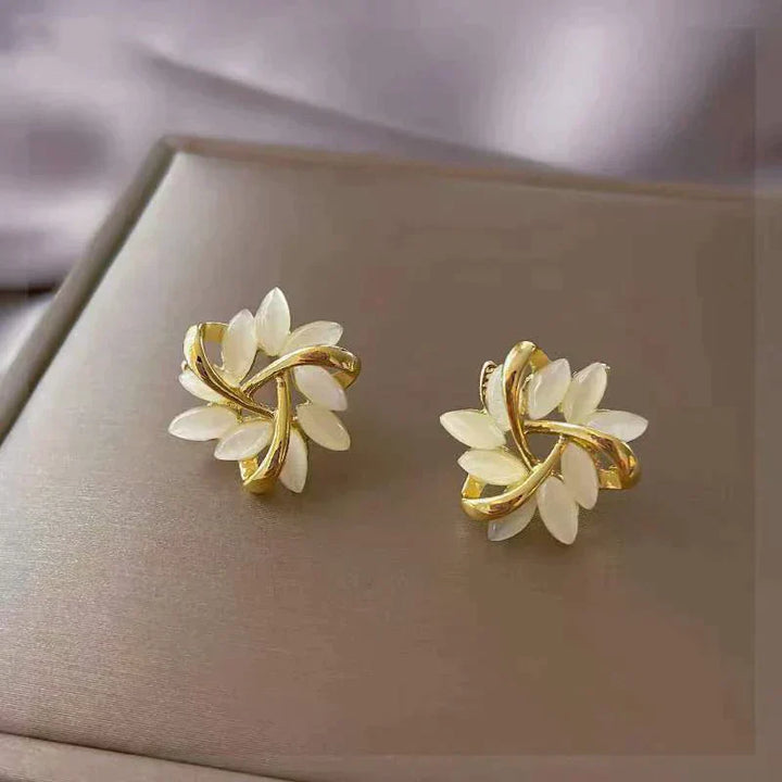 Gold Luxury White Opal Earrings