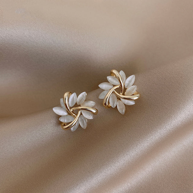 Elegant Gold Earrings with Opal Petals