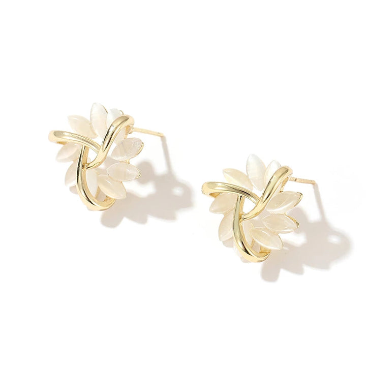 Stunning Gold Opal Flower Stud Earrings