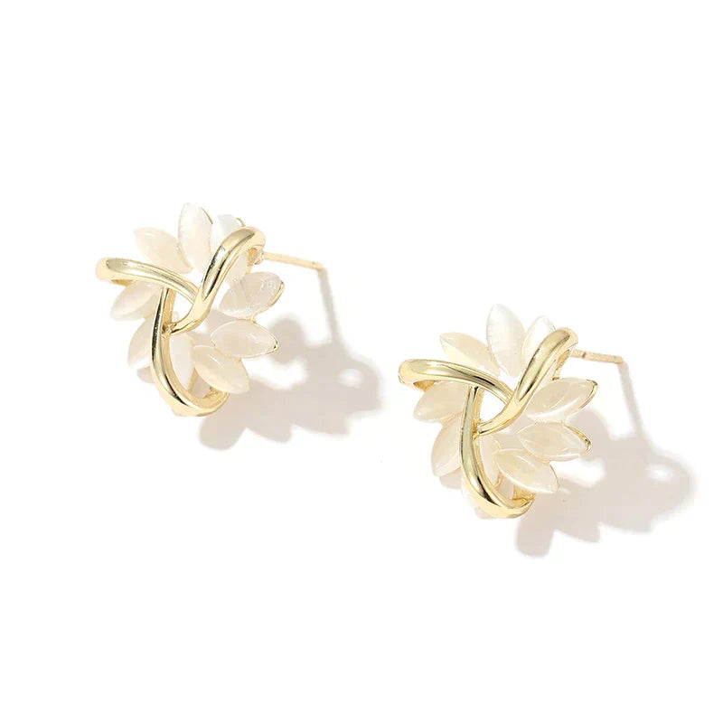 Gold Opal Petal Earrings