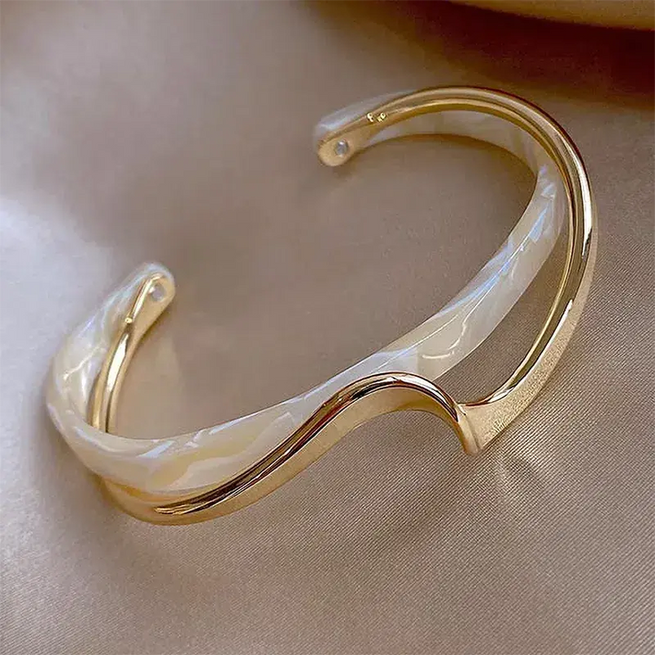 Chic Open White Enamel and Gold Bracelet