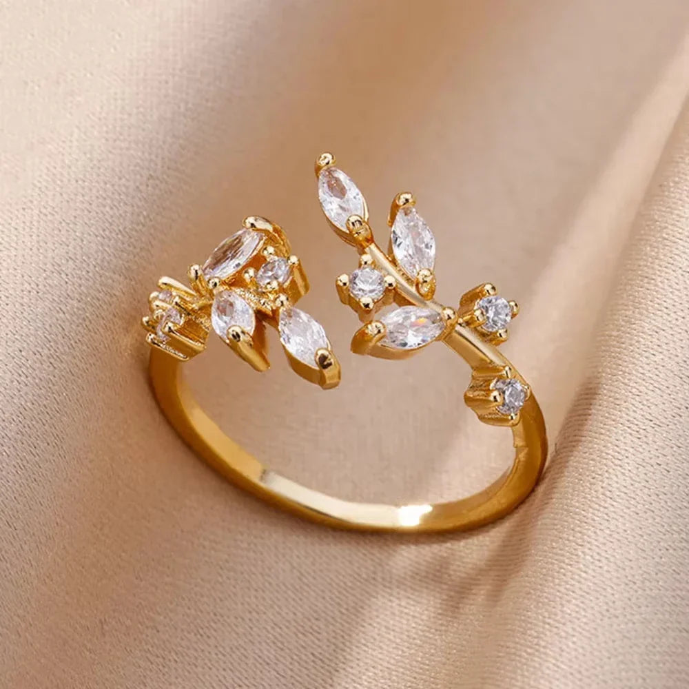 Crystal Leaf Ring" can be rewritten as "Sparkling Leaf Crystal Ring.
