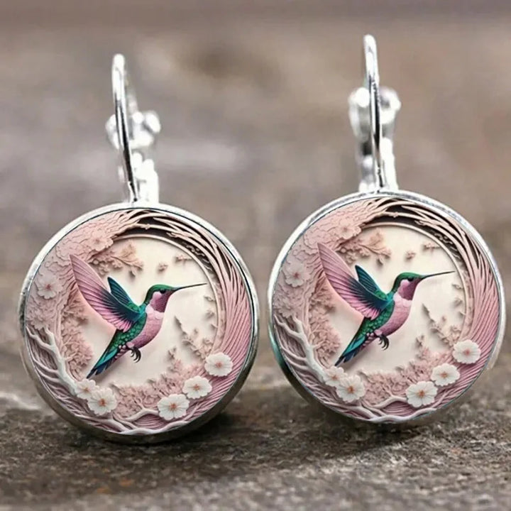 Hummingbird Crystal Pendant Necklace with Dome Design