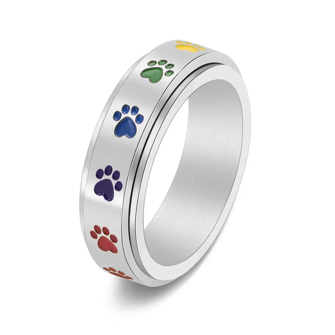 Stress-Relief Rotating Ring – Stainless Steel with Rainbow Design