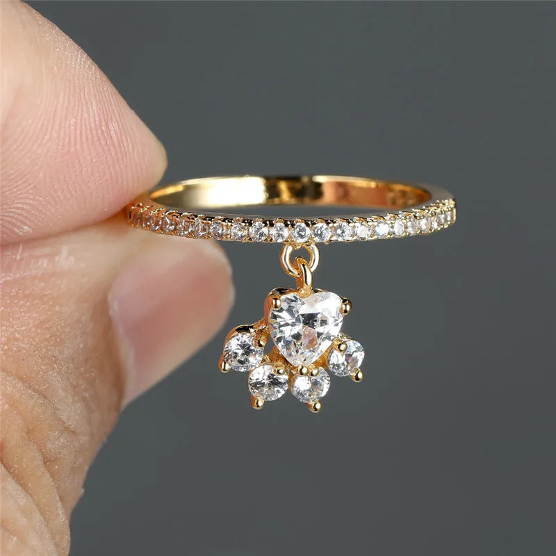 Gold and Silver Paw Heart Ring