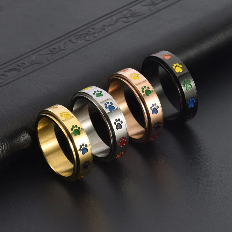 Stress-Relief Rotating Ring – Stainless Steel with Rainbow Design