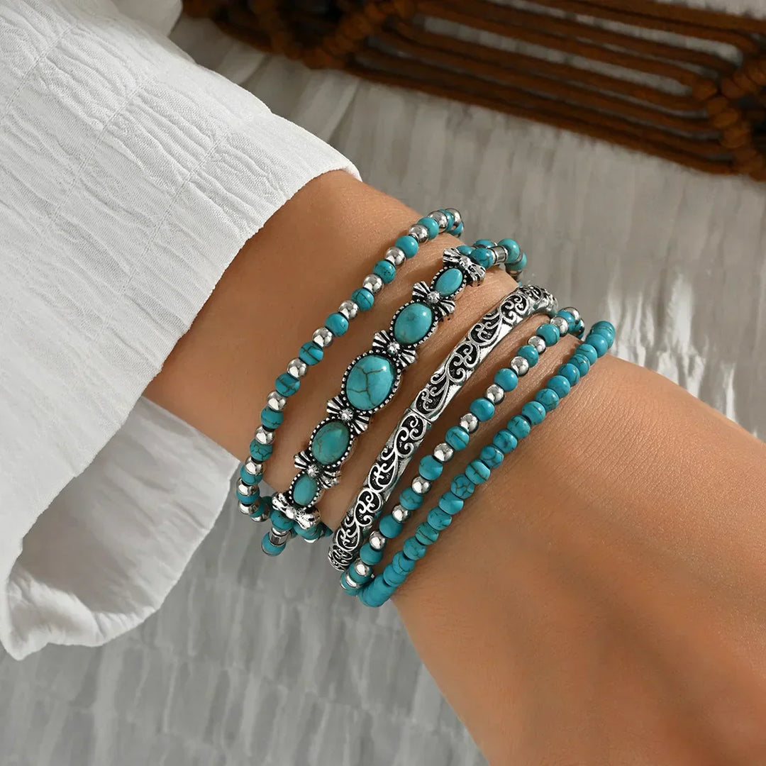 Turquoise Beaded Boho Bracelet Set
