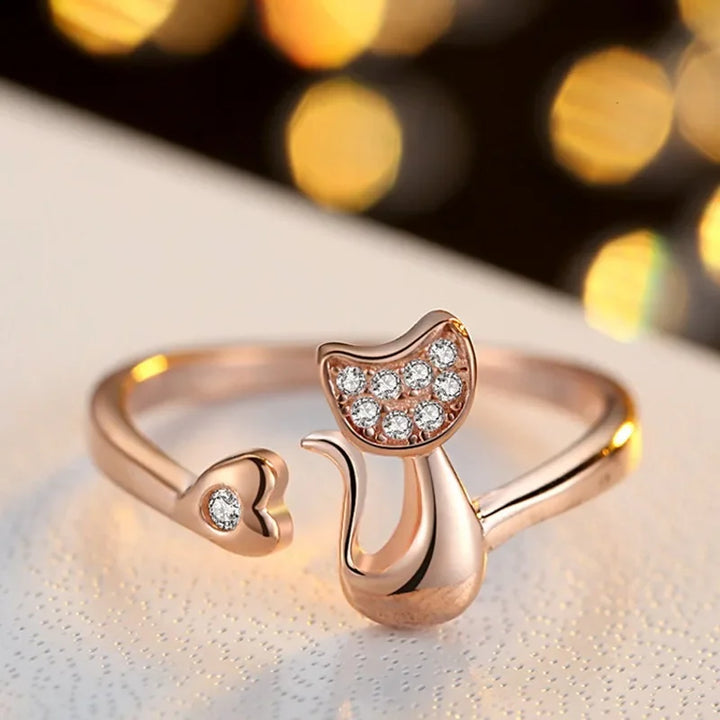 Adjustable Cat Ring with Zirconia Stones