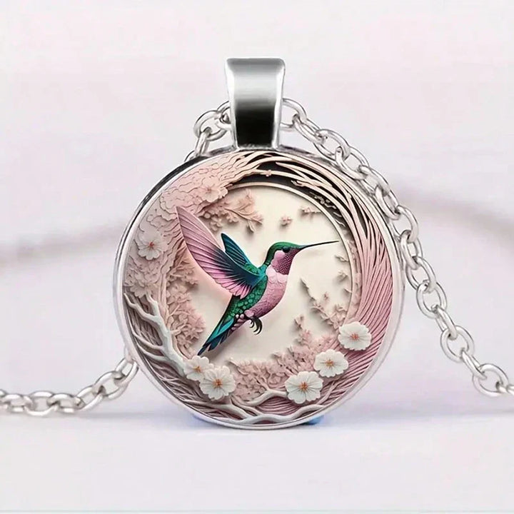Crystal Hummingbird Pendant Necklace with Dome