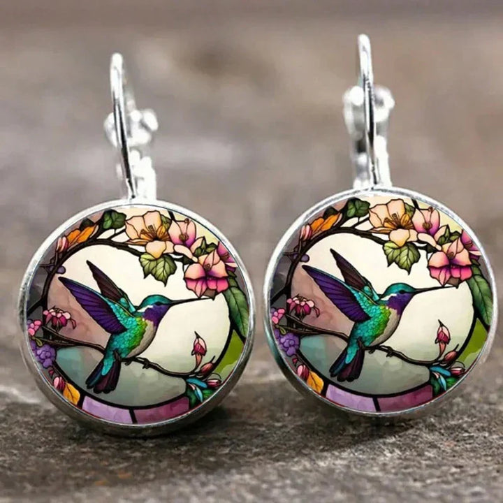 Hummingbird Crystal Pendant Necklace with Dome Design