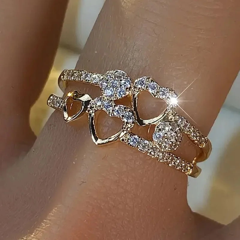 Crystal Heart Gold Ring