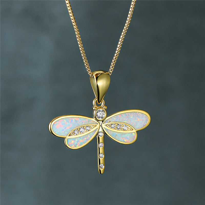 Opal Gold Dragonfly Necklace