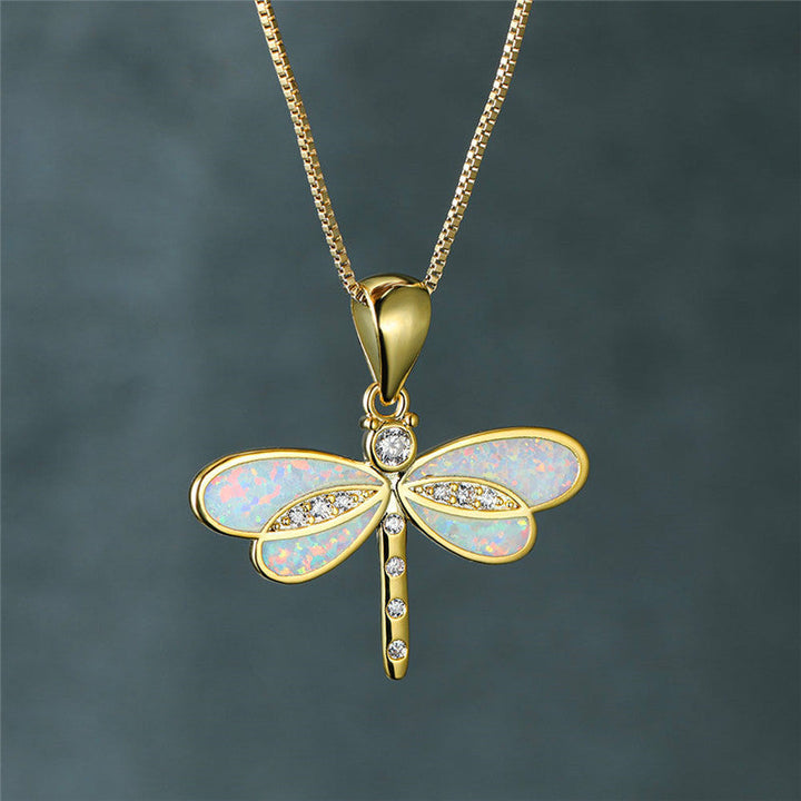 Opal Gold Dragonfly Necklace