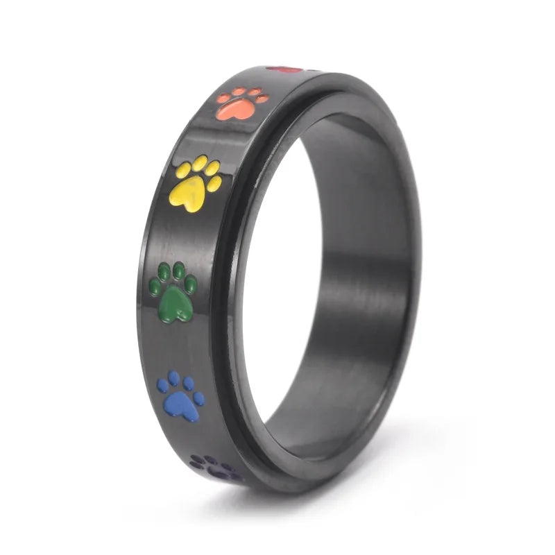 Stress-Relief Rotating Ring – Stainless Steel with Rainbow Design