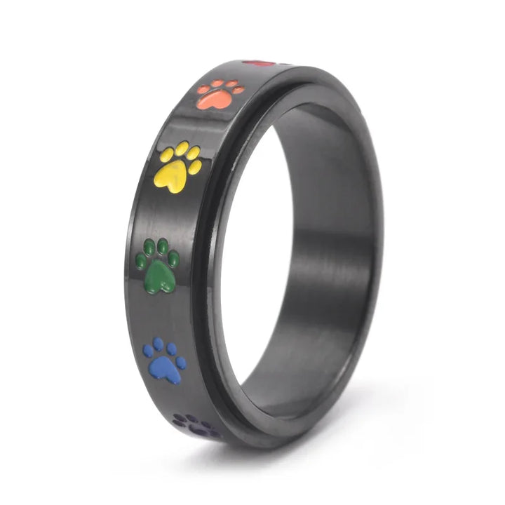 Rainbow Print Stress Relief Spinning Ring in Stainless Steel