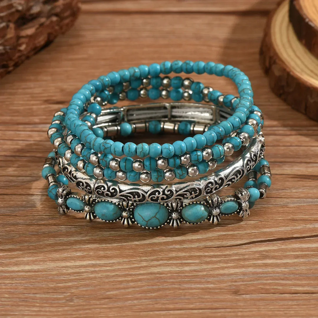 Turquoise Beaded Boho Bracelet Set