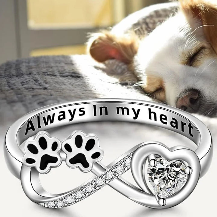 Paw Print Heart Infinity Zirconia Ring