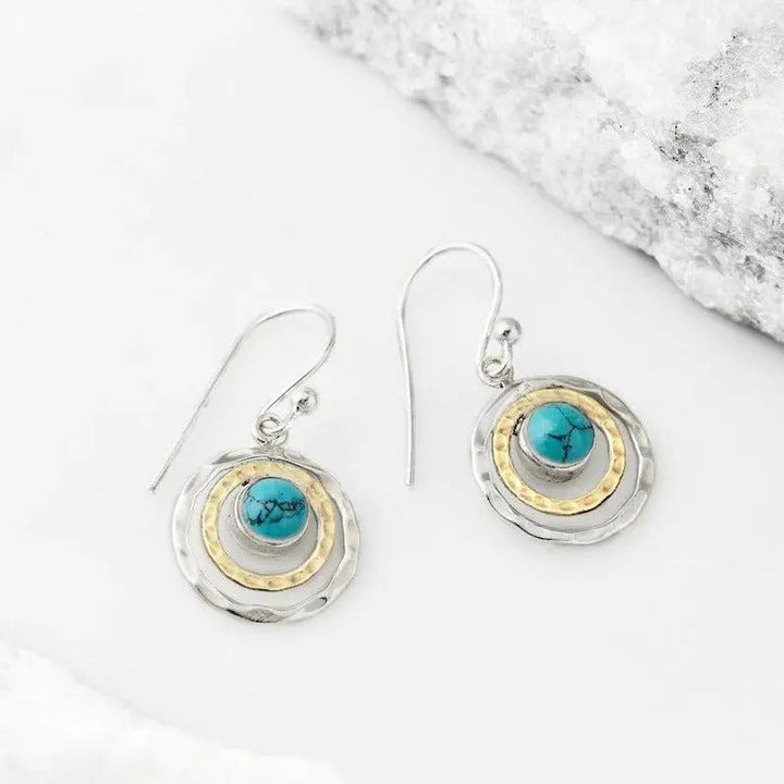 Boho Saturn Earrings with Turquoise Opal Gemstones