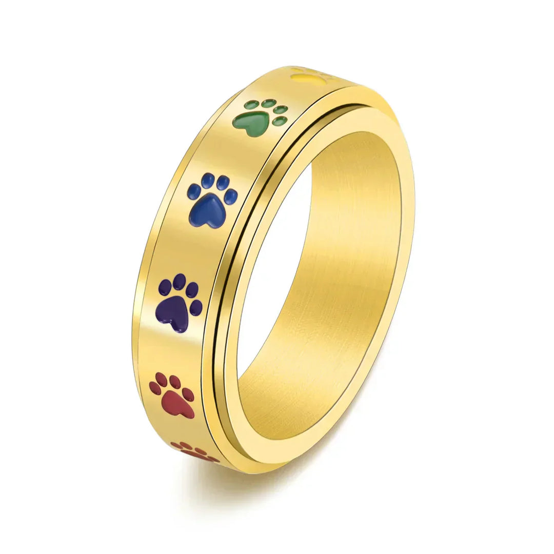 Stress-Relief Rotating Ring – Stainless Steel with Rainbow Design