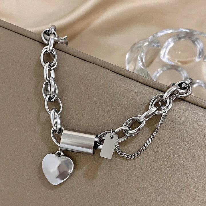Gold Heart Charm Thick Bracelet