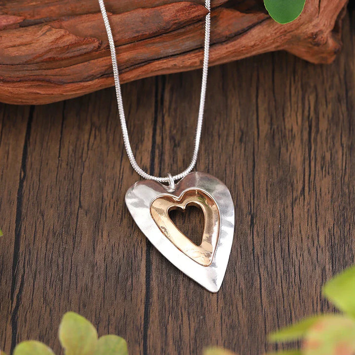 Vintage Heart-Shaped Silver and Gold Pendant Necklace
