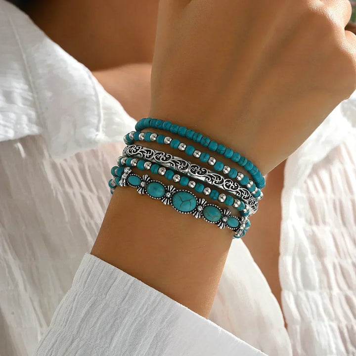 Turquoise Bead Boho Bracelet Set
