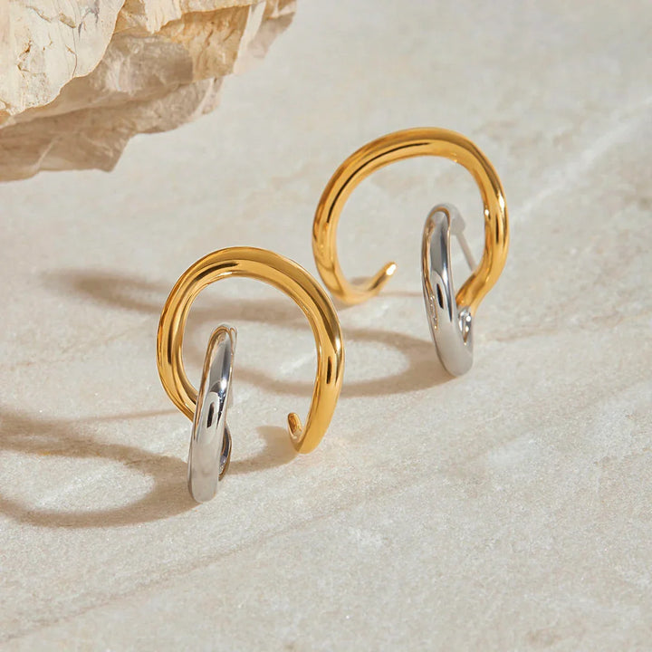 Gold Bicolor Intertwined Earrings