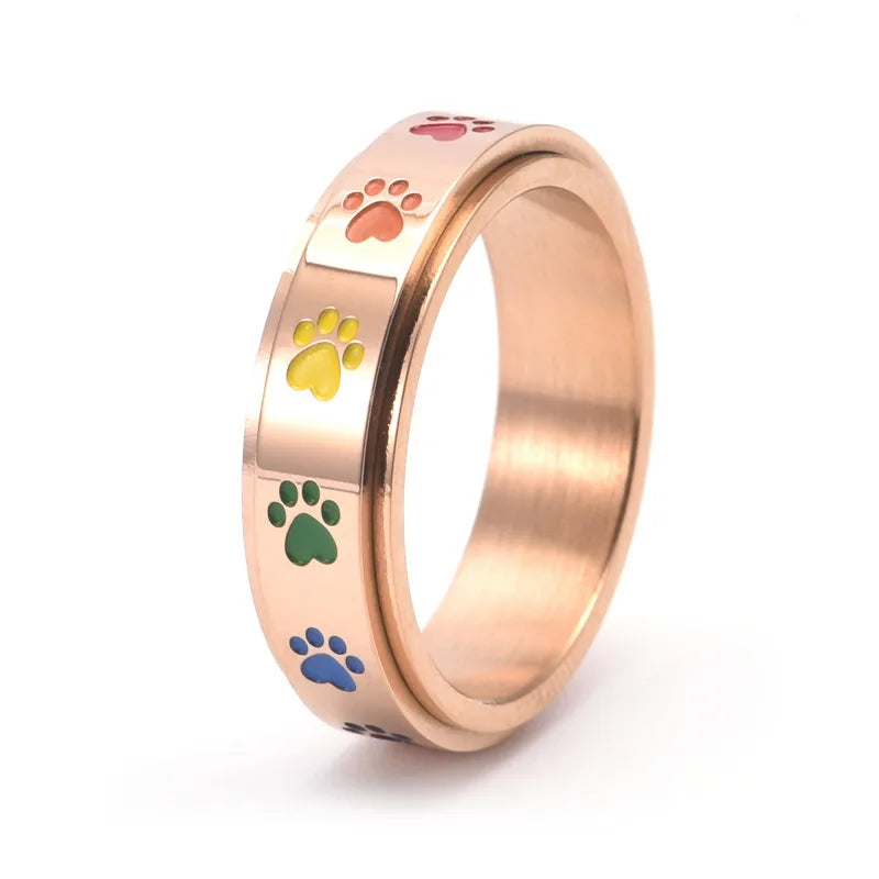 Stress-Relief Rotating Ring – Stainless Steel with Rainbow Design