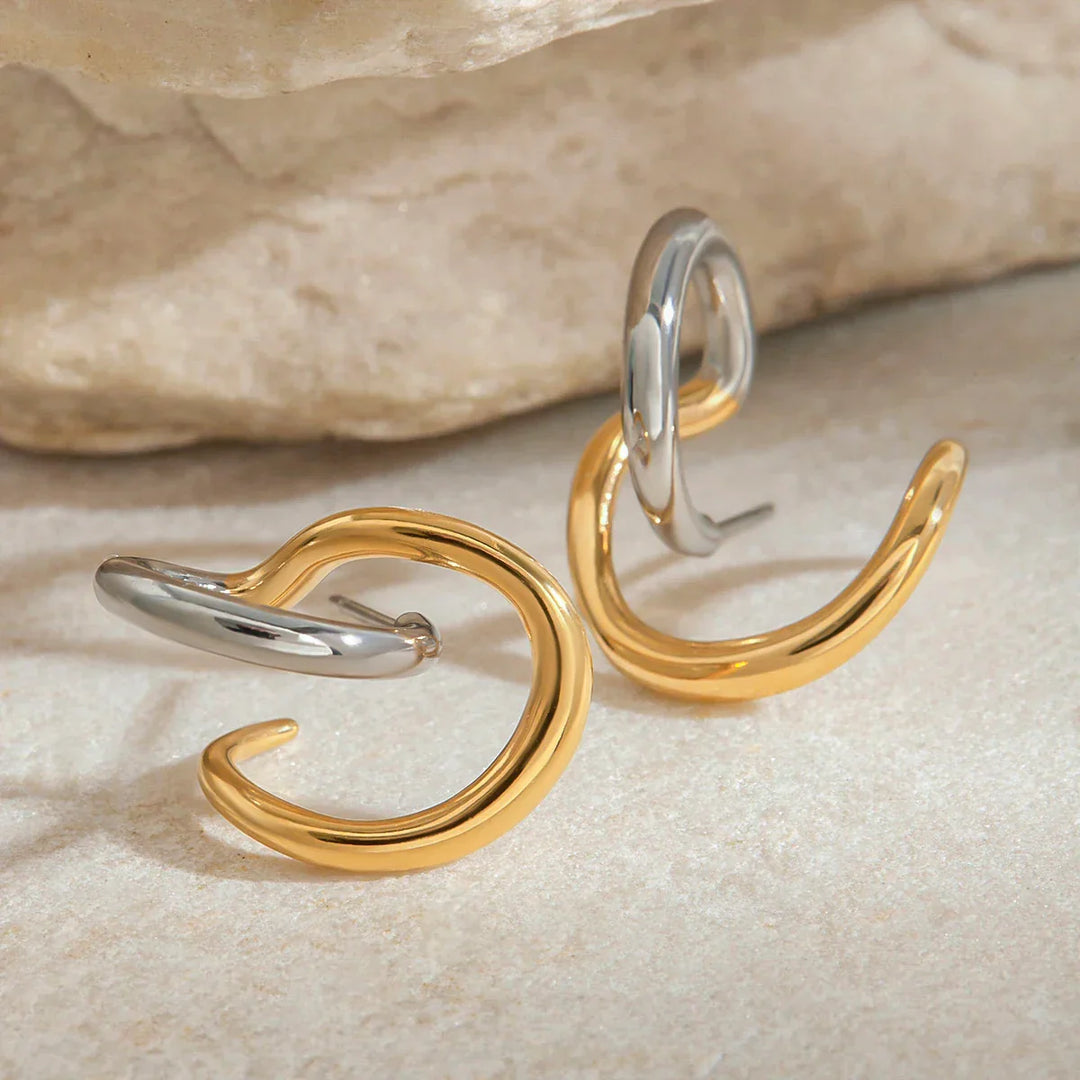 Gold Bicolor Intertwined Earrings