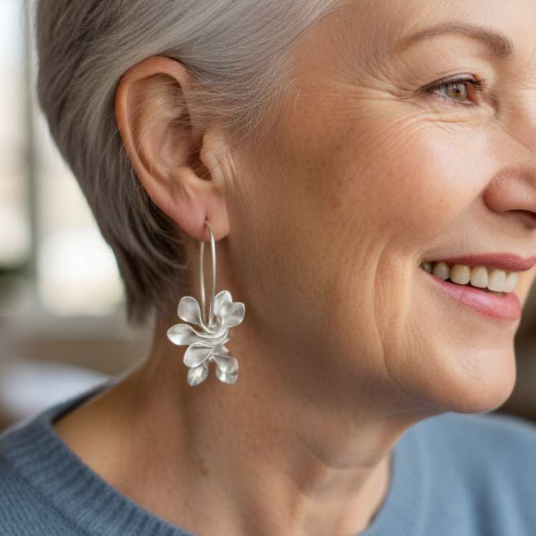 Vintage Irregular Flower Silver Earrings