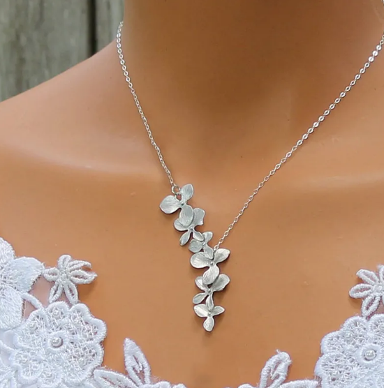 Silver Petal Necklace & Earring Set