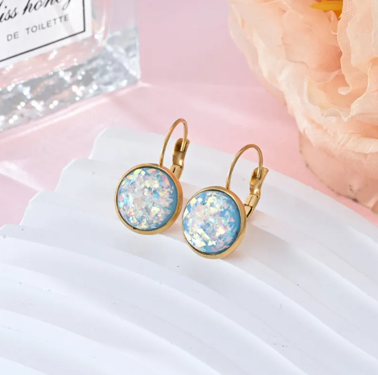 Gemstone & Sequin Stainless Steel Earrings