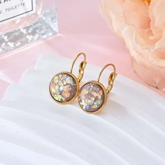 Gemstone & Sequin Stainless Steel Earrings