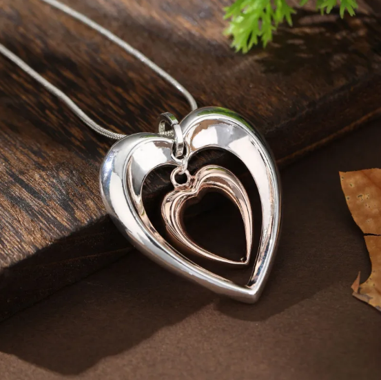 Two-Tone Hollow Heart Pendant Necklace