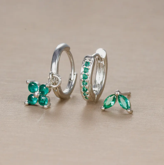 Diamond Flower Earrings Set