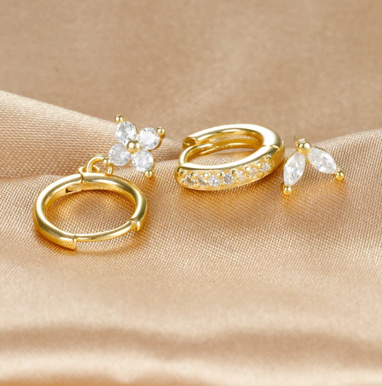 Diamond Flower Earrings Set